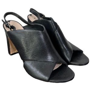 Via Spiga Black Leather Criss Cross Sling Heel Sandal Size 10.5
